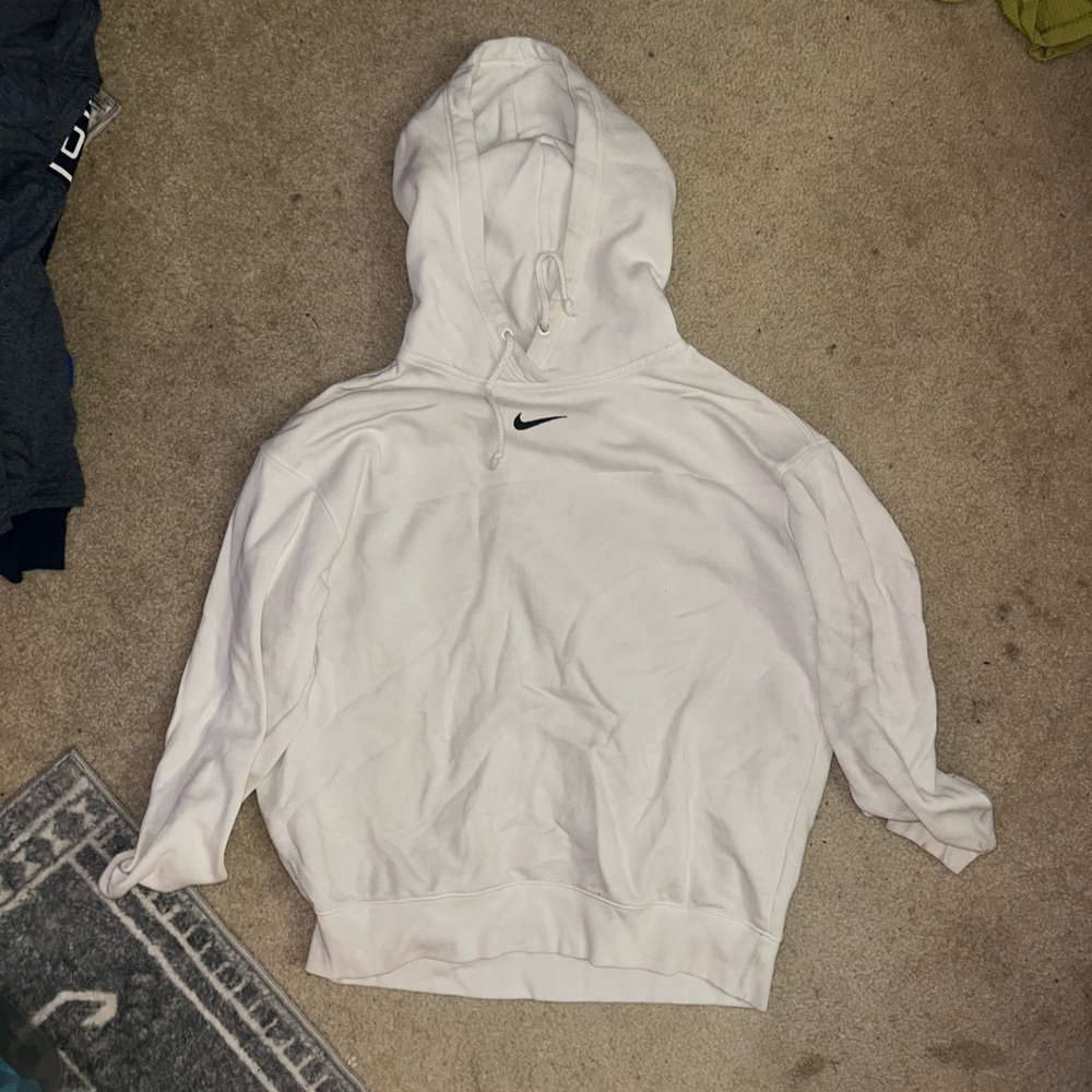 Oversized Nike White Hoodie with Black Logo